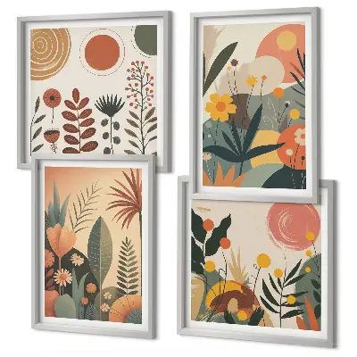 Multi-piece wall art set with boho plant prints and warm patterns