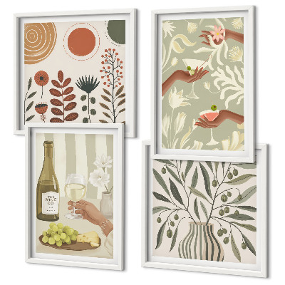 Set of 4 wall art pieces Olive blossoms rustic cocktails