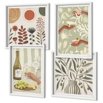Olive blossoms rustic cocktails wall art set of 4 pieces