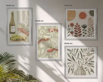 Olive blossoms rustic cocktails wall art set of 4 pieces