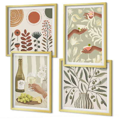 Set of 4 wall art pieces Olive blossoms rustic cocktails