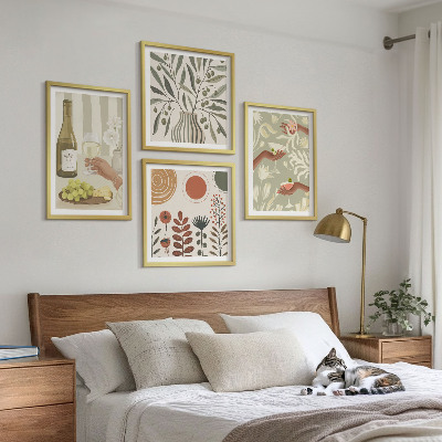 Set of 4 wall art pieces Olive blossoms rustic cocktails