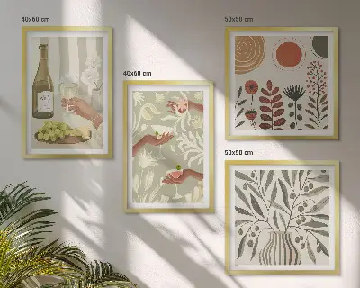 Olive blossoms rustic cocktails wall art set of 4 pieces