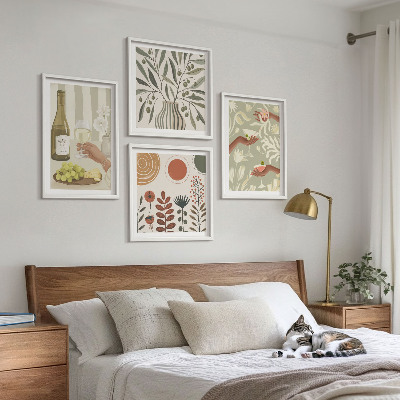 Set of 4 wall art pieces Olive blossoms rustic cocktails