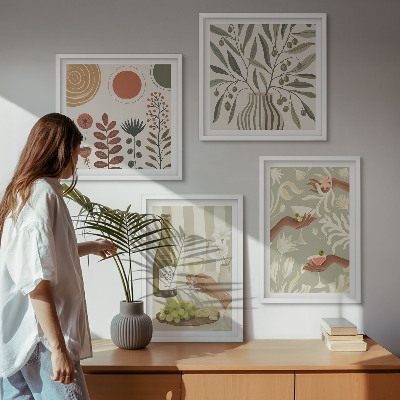 Set of 4 wall art pieces Olive blossoms rustic cocktails