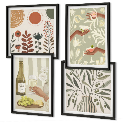 Set of 4 wall art pieces Olive blossoms rustic cocktails