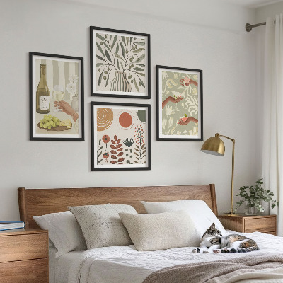 Set of 4 wall art pieces Olive blossoms rustic cocktails