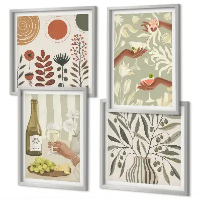 Olive blossoms rustic cocktails wall art set of 4 pieces