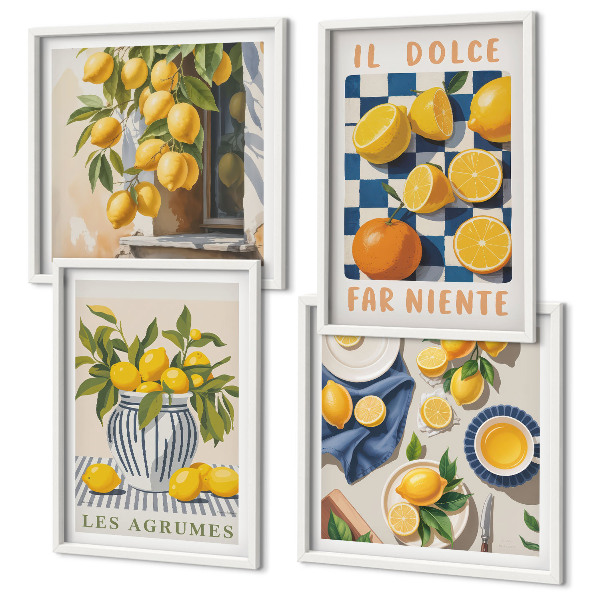 Multi-piece wall decor set Retro yellow citrus fruits