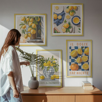 Multi-piece wall decor set Retro yellow citrus fruits