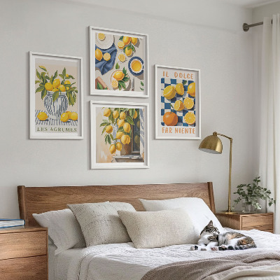 Multi-piece wall decor set Retro yellow citrus fruits