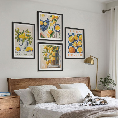 Multi-piece wall decor set Retro yellow citrus fruits