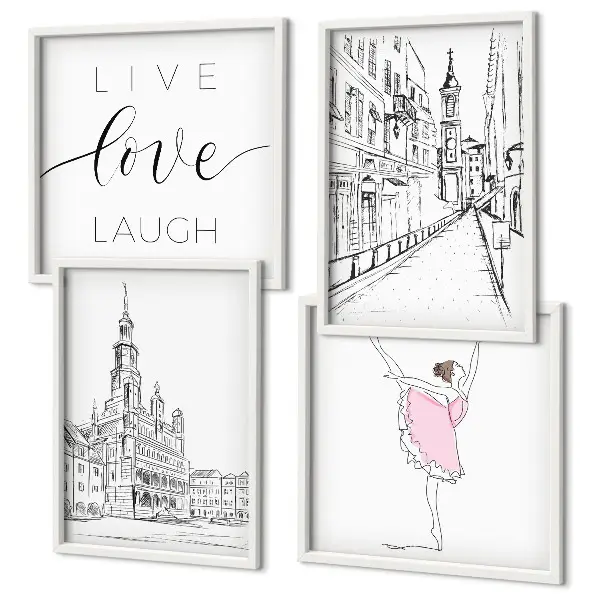 Set of 4 wall art pieces stylish ballerina and architecture graphic prints