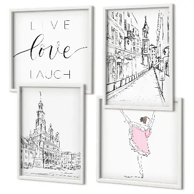 Set of 4 wall art pieces Stylish graphics ballerina architecture