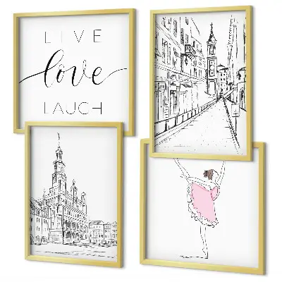 Set of 4 wall art pieces Stylish graphics ballerina architecture
