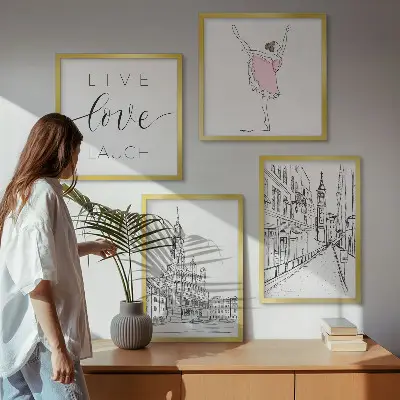 Set of 4 wall art pieces stylish ballerina and architecture graphic prints