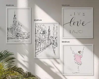 Set of 4 wall art pieces stylish ballerina and architecture graphic prints