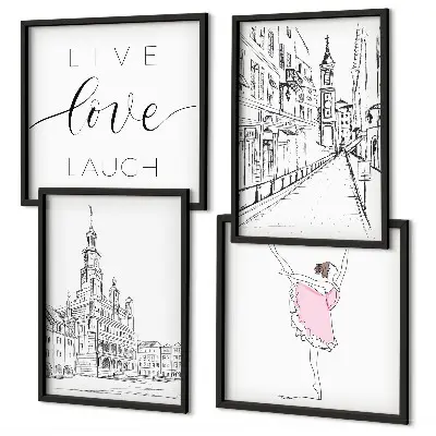 Set of 4 wall art pieces stylish ballerina and architecture graphic prints