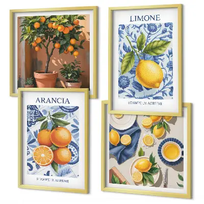 Citrus fruit illustrations multi-piece wall decor set