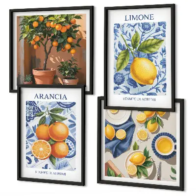 Citrus fruit illustrations multi-piece wall decor set