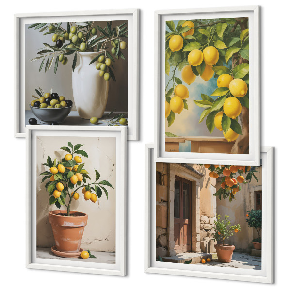 Set of 4 wall art pieces Lemon trees in pots