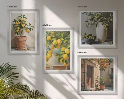 Lemon trees in pots wall art set of 4 pieces