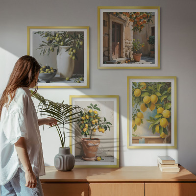 Set of 4 wall art pieces Lemon trees in pots