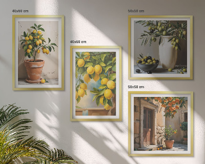 Set of 4 wall art pieces Lemon trees in pots