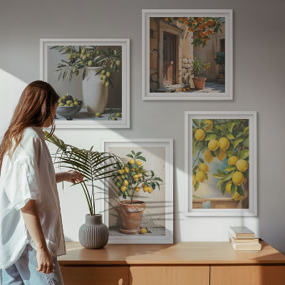 Set of 4 wall art pieces Lemon trees in pots