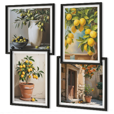 Set of 4 wall art pieces Lemon trees in pots
