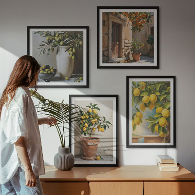 Set of 4 wall art pieces Lemon trees in pots