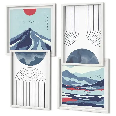 Abstract mountain landscape wall art set of 4 pieces