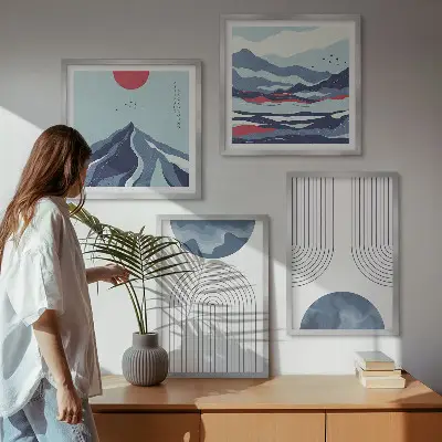 Abstract mountain landscape wall art set of 4 pieces