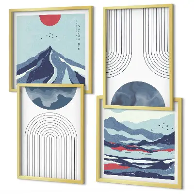 Abstract mountain landscape wall art set of 4 pieces