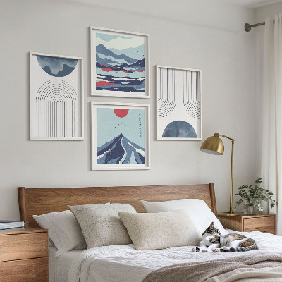 Set of 4 wall art pieces Abstract mountain landscapes