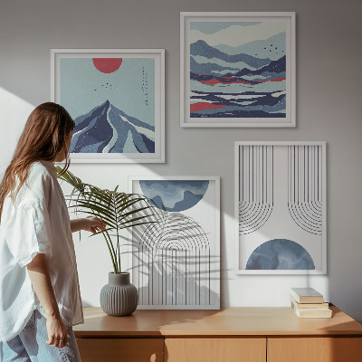 Set of 4 wall art pieces Abstract mountain landscapes