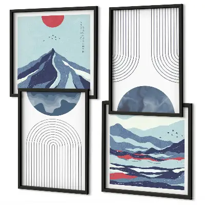 Abstract mountain landscape wall art set of 4 pieces