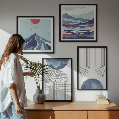 Set of 4 wall art pieces Abstract mountain landscapes