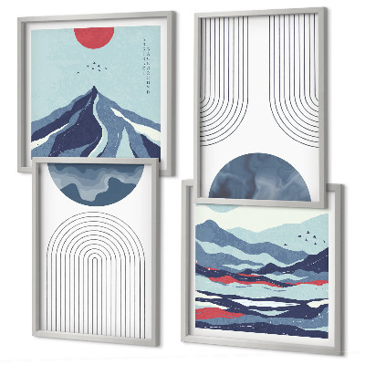 Set of 4 wall art pieces Abstract mountain landscapes