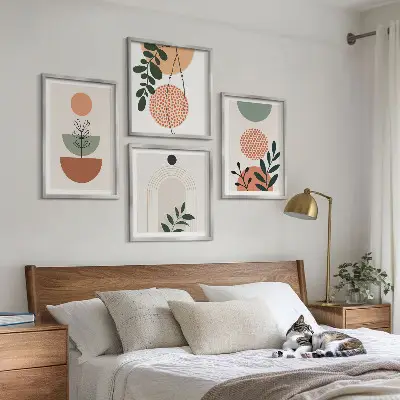 Wall art set with modern plant motifs
