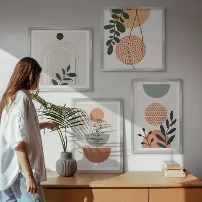 Wall art set with modern plant motifs