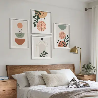 Wall art set with modern plant motifs