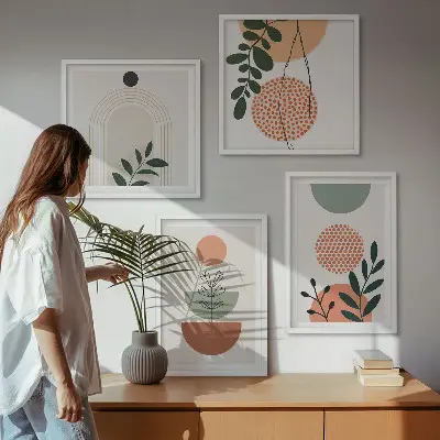 Wall art set with modern plant motifs