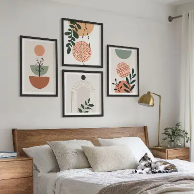 Wall art set with modern plant motifs