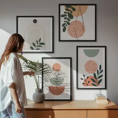 Wall art set with modern plant motifs