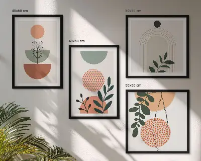 Wall art set with modern plant motifs