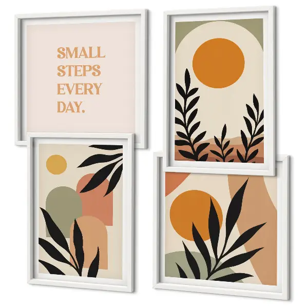 Set of 4 wall art pieces Abstract plant motifs