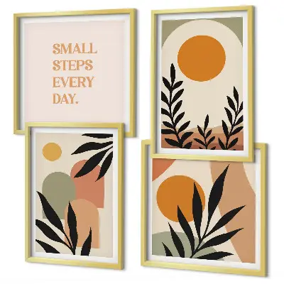 Set of 4 wall art pieces Abstract plant motifs