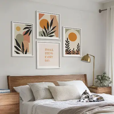 Set of 4 wall art pieces Abstract plant motifs