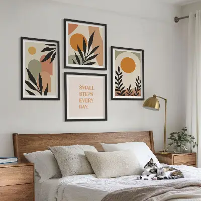 Set of 4 wall art pieces Abstract plant motifs
